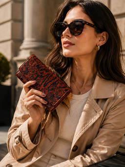 SILVIANO - Women Arezzo Brown Cognac Reptile Effect Leather Continental Wallet (M)