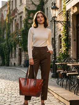 ZELION - Women Brown Pu Leather Tote Bag