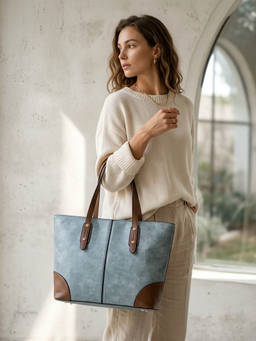 ZELION - Women Grey Pu Leather Tote Bag
