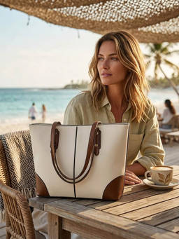 ZELION - Women White Pu Leather Tote Bag