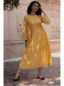 Mangalmay By Aastha - Pastel Yellow Embroidered Midi Dress