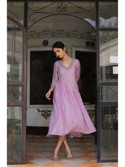 Mangalmay By Aastha - Lilac Embroidered Midi Dress