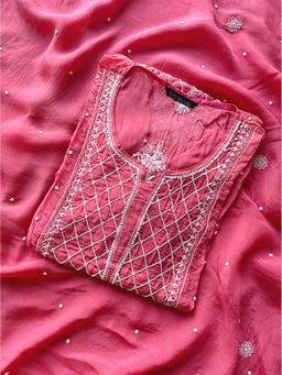 The Chikan Label - Hania Satin Organza Chikankari Unstitched Kurta Set With Dupatta