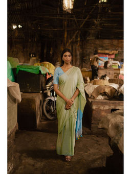 Huts and Looms - Pastel Green Mul Modal Handloom Saree with Unstitched Blouse