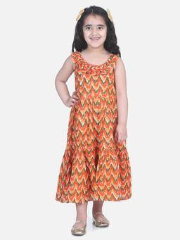 BownBee - Chevron Dot Tier Round Neck Gown- Orange