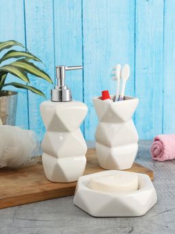 VarEesha - Hand-Made Diamond Ceramic White Bathroom Set of 3