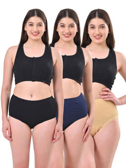 Adira - High Waisted Black Beige & Navy Blue Briefs (Pack of 3)