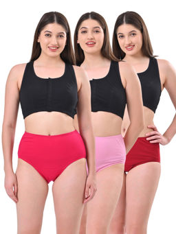 Adira - High Waisted Pink & Maroon Briefs (Pack of 3)