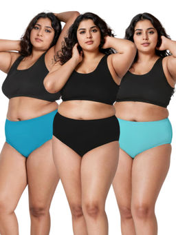 Adira - Plus Size High Waisted Blue & Black Briefs (Pack of 3)