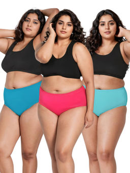 Adira - Plus Size High Waisted Blue & Pink Briefs (Pack of 3)