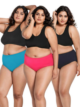 Adira - Plus Size High Waisted Blue Pink & Black Briefs (Pack of 3)