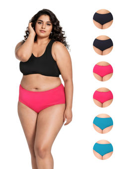 Adira - Plus Size High Waisted Pink Navy Blue & Blue Briefs (Pack of 6)