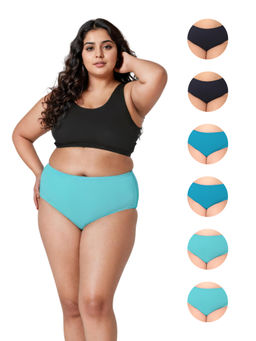 Adira - Plus Size High Waisted Navy Blue & Blue Briefs (Pack of 6)
