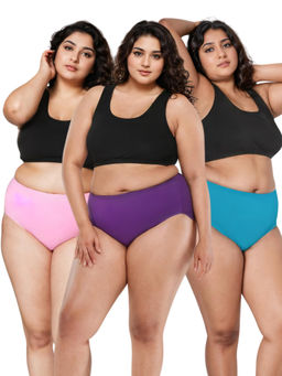 Adira - Plus Size High Waisted Pink Purple & Blue Briefs (Pack of 3)