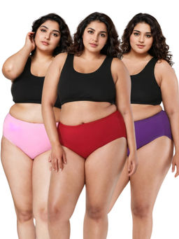 Adira - Plus Size High Waisted Pink Maroon & Purple Briefs (Pack of 3)