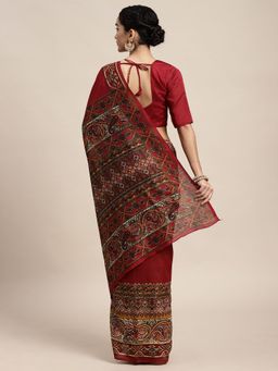 Sareemall - Bhagalpuri Silk Maroon Printed Celebrity Saree With Unstitched Blouse
