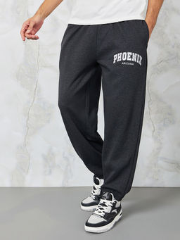 Styli - Men Charcoal Self Design City Name Relaxed Terry Joggers