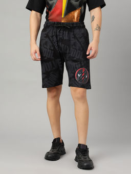 Free Authority - Deadpool Print Regular Fit Black Cotton Men Shorts