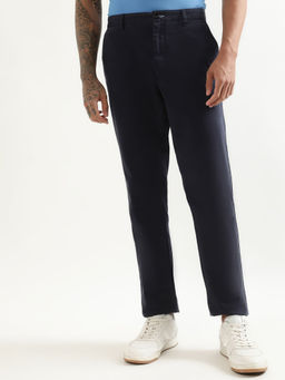 GANT - Men Navy Blue Solid Extra Slim Fit Mid-Rise Chinos
