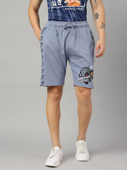 Free Authority - Naruto Print Regular Fit Blue Cotton Blend Men Shorts