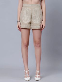 ANNY - Women Beige Embroidered Exquisite Pattern Shorts