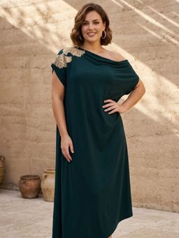 AAREIN - Green Embroidered One-Shoulder Kaftan Maxi Dress