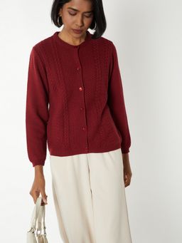 max - Women Maroon Knit Cardigan