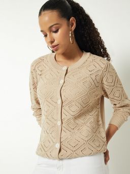 max - Women Beige Knit Cardigan