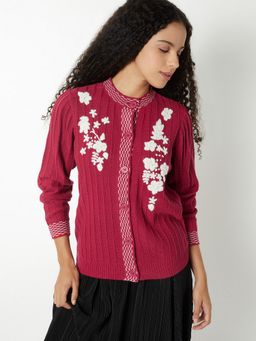 max - Women Pink Floral Embroidered Cardigan