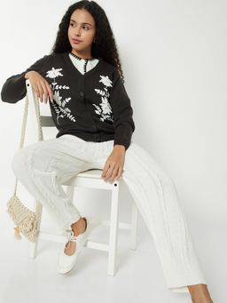 max - Women Grey Knit Cardigan