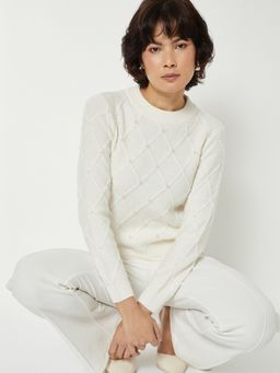 max - Women Cream Knit Sweater