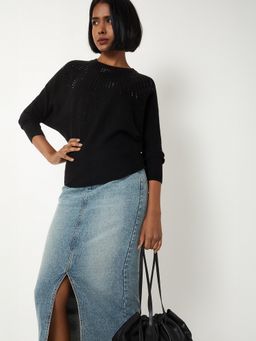 max - Women Black Embellished Knit Sweater