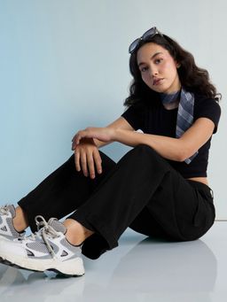 DILLINGER - Black Womens Straight Fit Cargo Denim Jeans