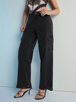 DILLINGER - Grey Womens Straight Fit Cargo Denim Jeans