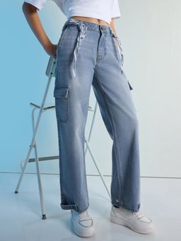 DILLINGER - Blue Women Straight Fit Cargo Denim Jeans