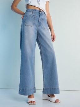 DILLINGER - Blue Womens Wide Leg Patch Pocket Denim Jeans
