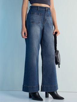 DILLINGER - Navy Blue Women's Wide Leg Patch Pocket Denim Jeans