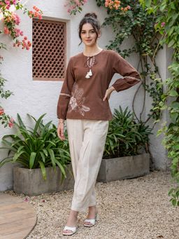 ZUMMER - Women Brown Zummer Cotton Embroidered Co-Ord Set