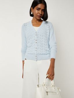 max - Women Blue Knit Cardigan