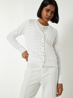 max - Women White Knit Cardigan