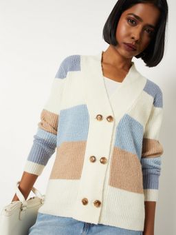 max - Women Multi-Color Knit Colourblock Cardigan