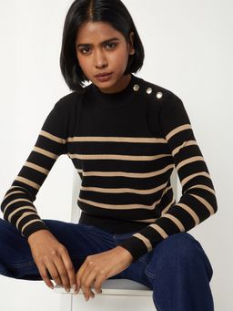 max - Women Black Striped Sweater