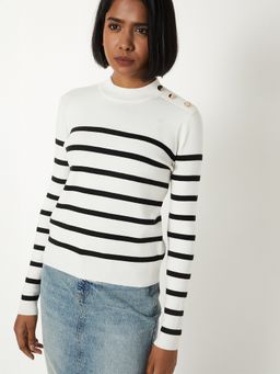 max - Women Cream Striped Sweater