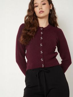 max - Women Maroon Knit Sweater