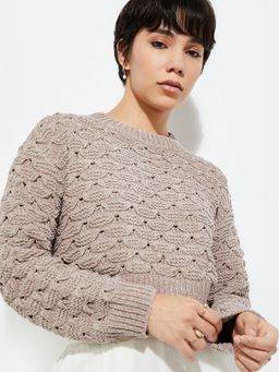max - URB_N Women Beige Chenille Knit Sweater