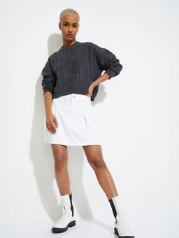max - URB_N Women Grey Cable Knit Sweater