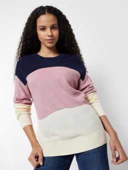 max - Women Multi-Color Knit Colour block Sweater