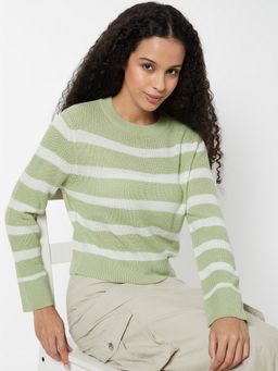 max - Women Green Striped Sweater