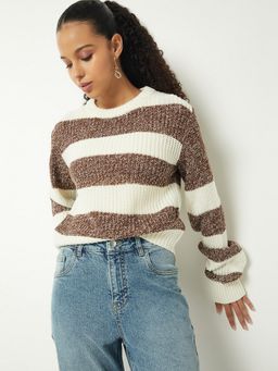 max - Women Brown Fit Striped Sweater