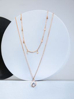 PRITA - Layered Star Solitaire Drop Rose Gold Plated Necklace